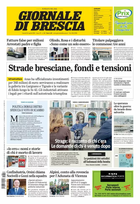 Prima-pagina-giornale di brescia-oggi-edizione-del-2024-04-19